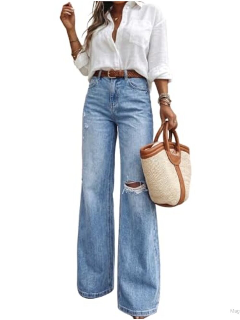 High Waist Ripped Flare Bell Bottom Jeans Women Long Inseam Light Stretch Denim